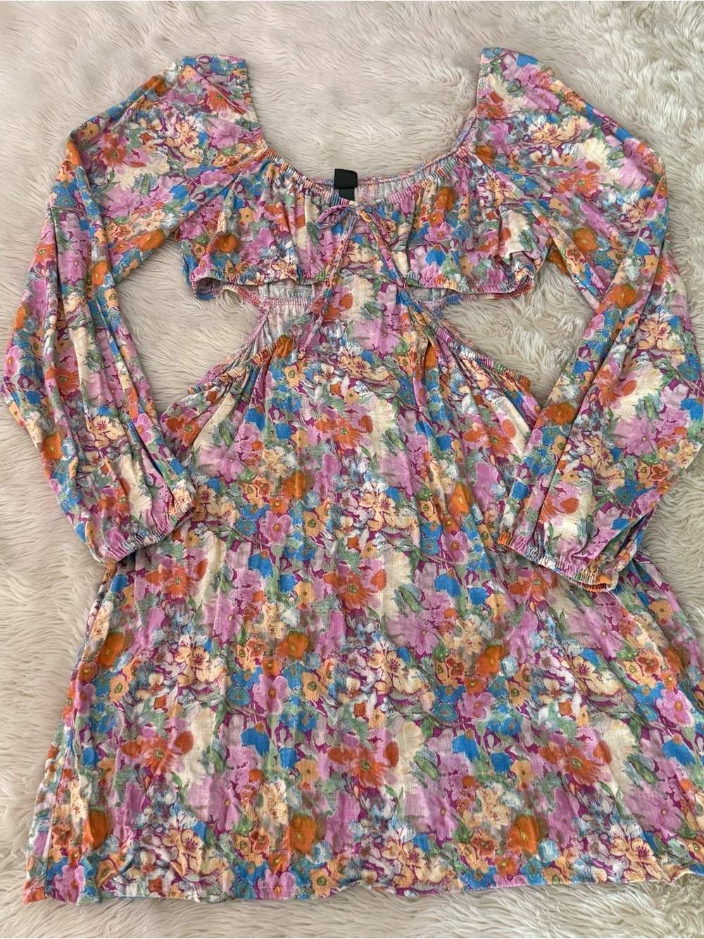wild fable Floral Cutout Mini Dress in Pink, Orange, Blue